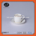 unique ceramic cup with gold rim and saucer,specia designl coffee cup and saucer with decal